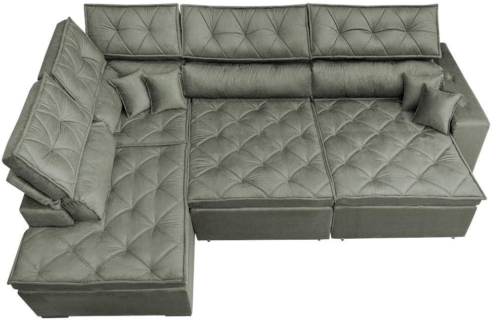 Sofa de Canto Retrátil e Reclinável com Molas Cama Inbox Platinum Esquerdo 3,00x2,36 Suede Cinza
