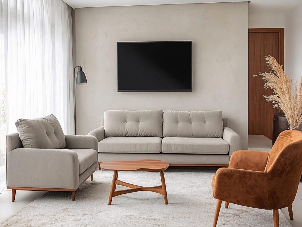 Estilo e Conforto: Dicas de como combinar sofá e poltrona (7) Sofa Bege e Poltrona terracota