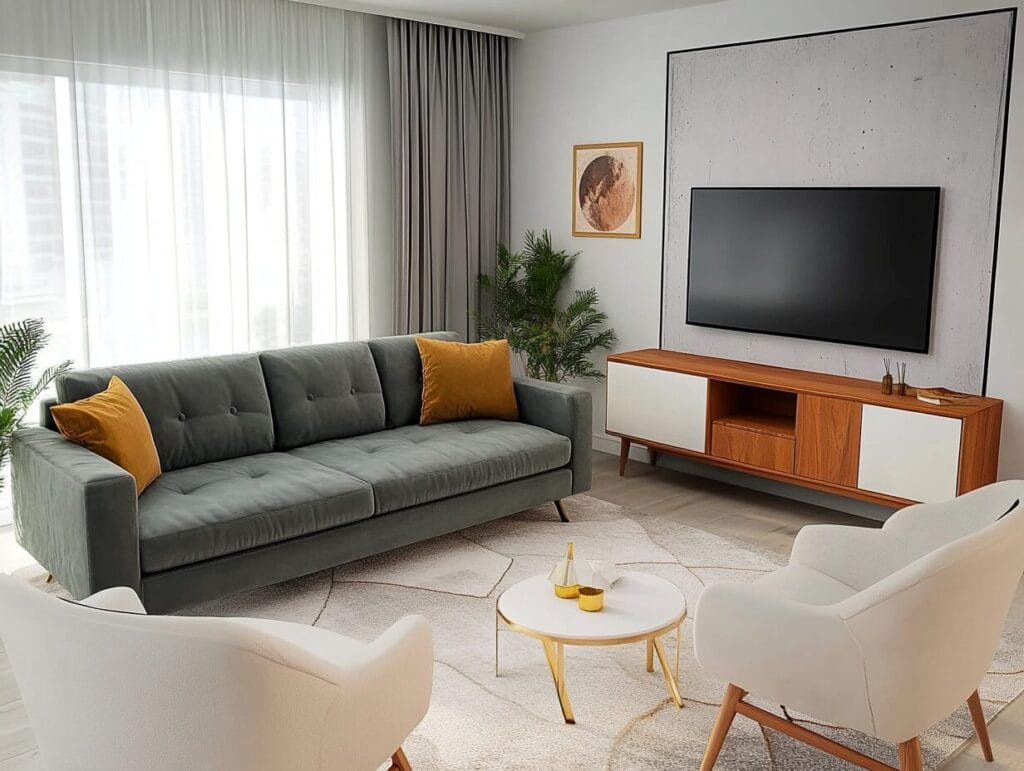 Estilo e Conforto: Dicas de como combinar sofá e poltrona (11) Sofa Verde e Poltrona branca