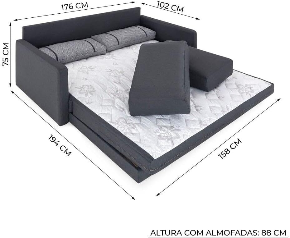 Qual a medida padrão de um sofá-cama? Dicas para acertar na escolha (6) Sofa cama 3 Lugares Queen Herval Aurora