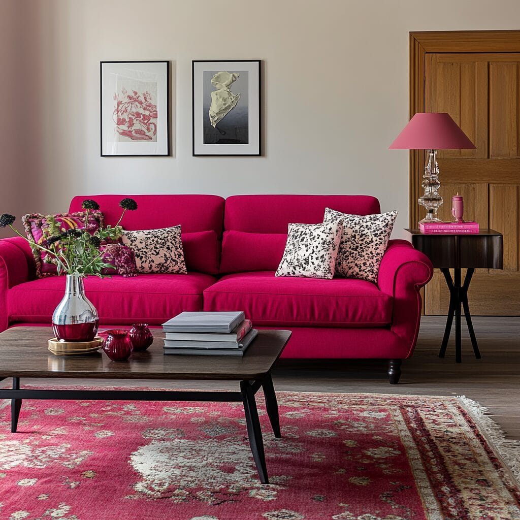 Guia de Cores de sofá para sala: Como Escolher a Ideal para o Seu Ambiente (25) Sofa em Viva Magenta