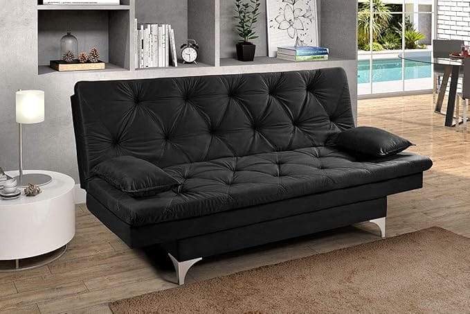 Sofá Cama Áustria Reclinável Tecido Suede (Preto)